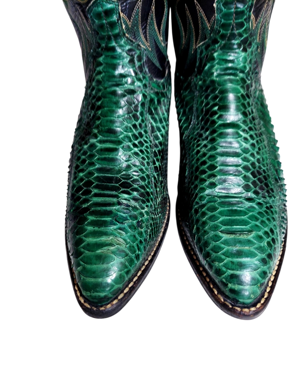 Dan Post Emerald Green Snakeskin Embossed Cowgirl Western Boots 8 Vintage - Picture 3 of 14